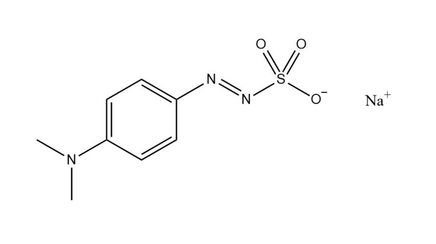化学名称为对二甲基氨基偶氮苯重氮基磺酸钠,是一种有机化合物,化学式